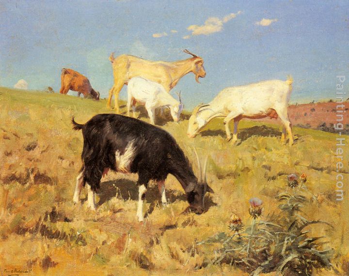 Goats Grazing on a Hillside painting - Benito Rebolledo Correa Goats Grazing on a Hillside art painting